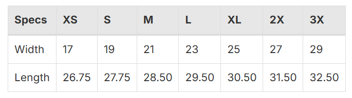 Size Chart for Heavy Weight Oversized Tee
