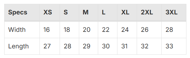 Size Chart for Premium Heather Tank Top