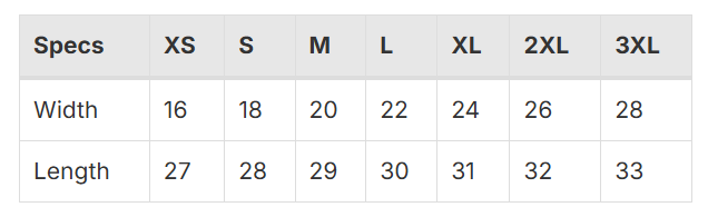 Size Chart for Premium Tank Top